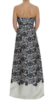 White Floral Lace Silk Corset Maxi Dress