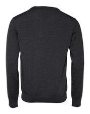 Gray Wool Logo Knitted Men Pullover Sweater