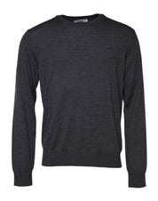 Gray Wool Logo Knitted Men Pullover Sweater