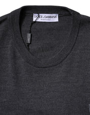 Gray Wool Logo Knitted Men Pullover Sweater