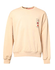 Beige Cherry Print Crew Neck Pullover Sweater