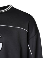 Black Logo Polyester Crew Neck Men Pullover Sweater