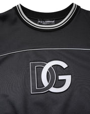 Black Logo Polyester Crew Neck Men Pullover Sweater