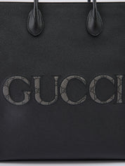 Black Leather Logo Medium Tote Bag