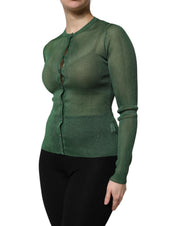 Green Polyester Long Sleeves Cardigan Sweater