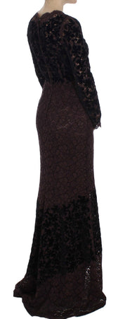 Lila blommig spets Ricamo maxiklänning