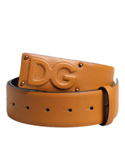 Brown Leather Buckle DG Logo Embossed Belt