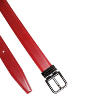 Red Leather Silver Tone Metal Buckle Belt