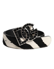 Vit-svart läderbälte med zebra- och kristallspänne från Dolce &amp; Gabbana