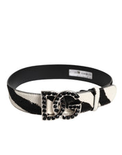 Vit-svart läderbälte med zebra- och kristallspänne från Dolce &amp; Gabbana