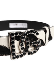 Vit-svart läderbälte med zebra- och kristallspänne från Dolce &amp; Gabbana