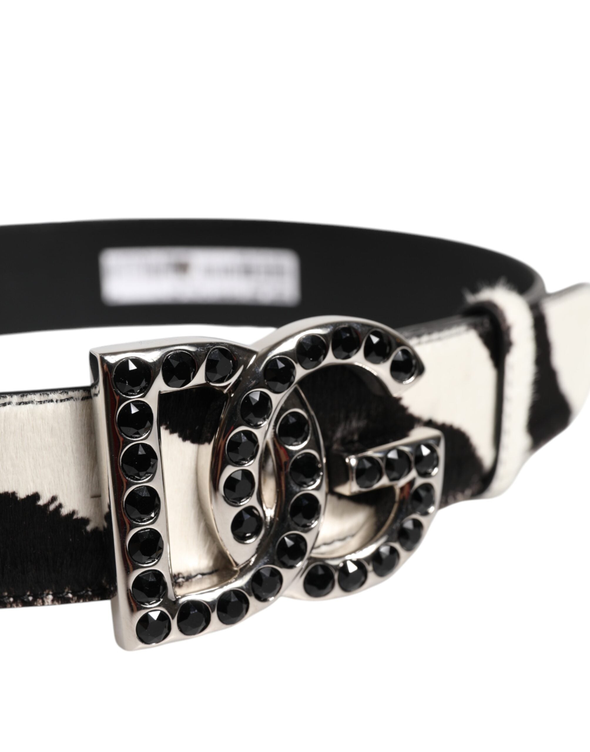 Vit-svart läderbälte med zebra- och kristallspänne från Dolce &amp; Gabbana