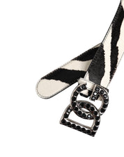 Vit-svart läderbälte med zebra- och kristallspänne från Dolce &amp; Gabbana