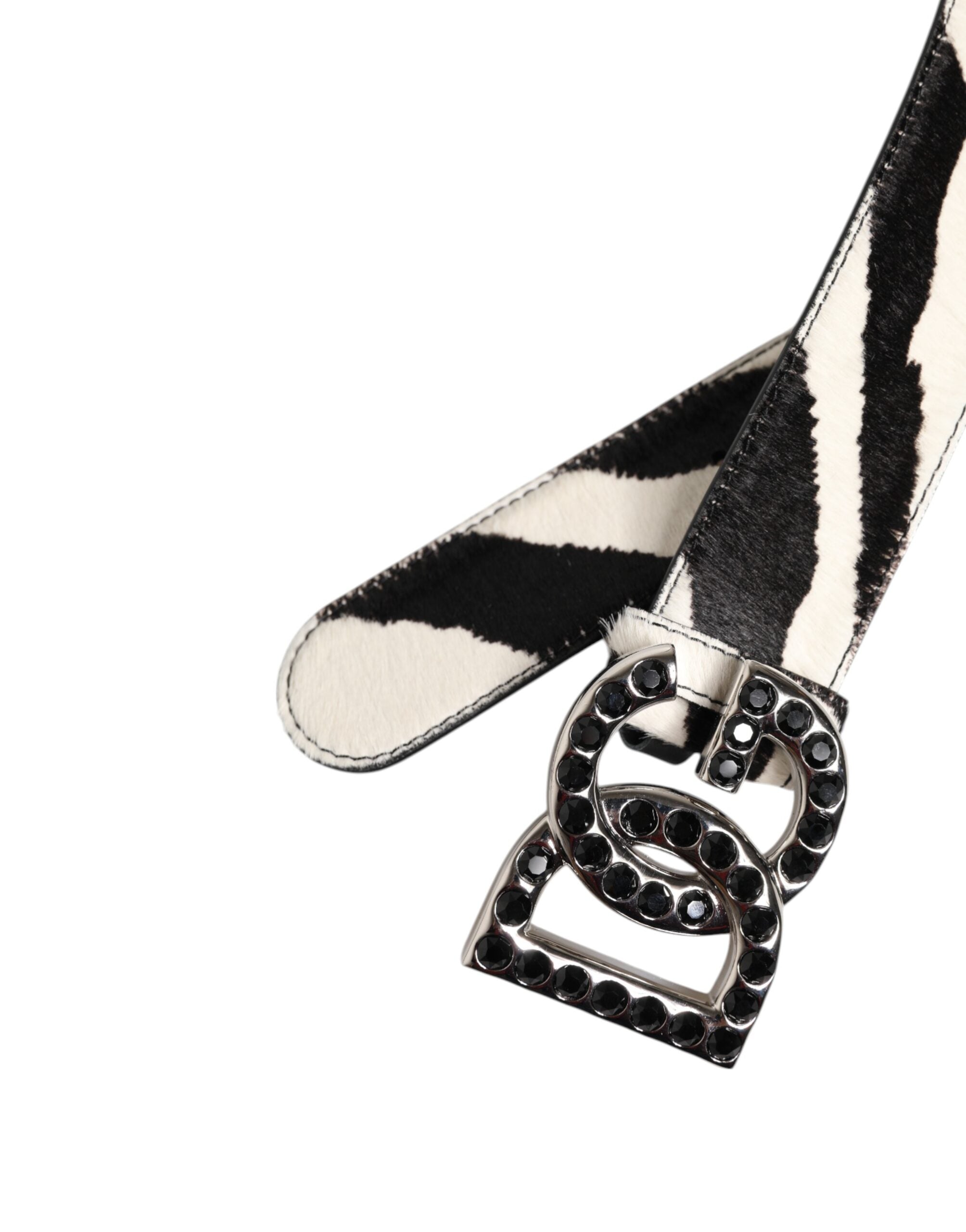 Vit-svart läderbälte med zebra- och kristallspänne från Dolce &amp; Gabbana