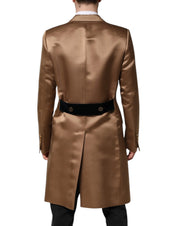 Brown Silk Single Breasted Trench Coat  Jacket