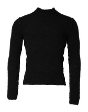 Black Wool Knit Crew Neck Pullover Sweater