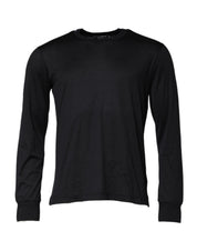 Dark Blue Silk Crew Neck Men Pullover Sweater