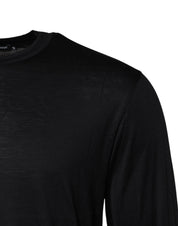 Dark Blue Silk Crew Neck Men Pullover Sweater