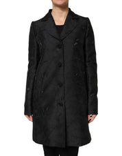 Svart polyester enkelknäppt trenchcoat