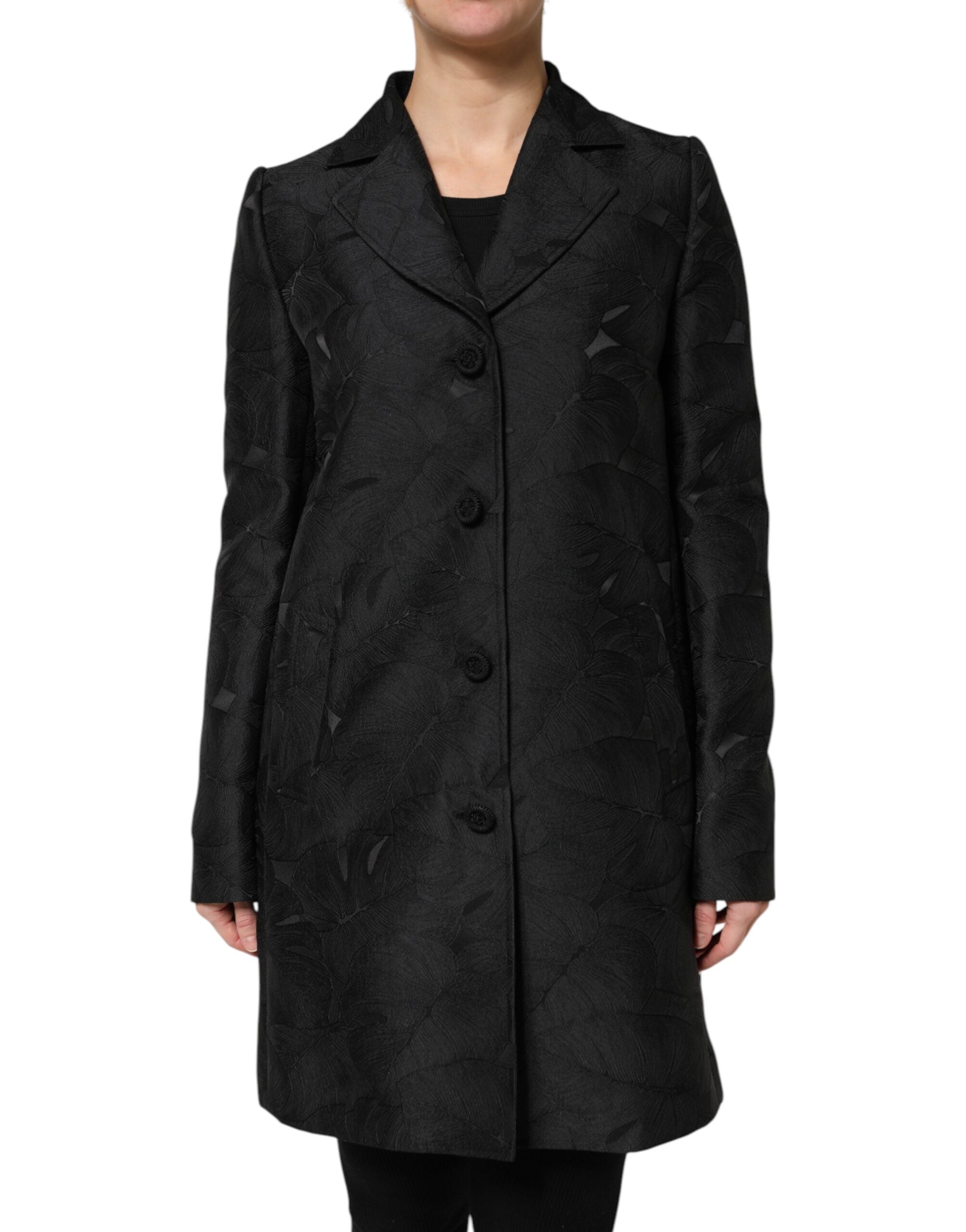 Svart polyester enkelknäppt trenchcoat