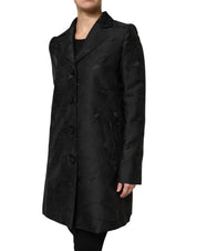 Svart polyester enkelknäppt trenchcoat