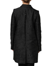 Svart polyester enkelknäppt trenchcoat