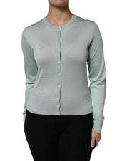 Light Green Silk Button Down Cardigan Sweater