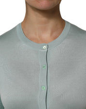 Light Green Silk Button Down Cardigan Sweater