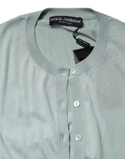 Light Green Silk Button Down Cardigan Sweater