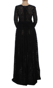 Black Ricamo Knitted Full Length Maxi Dress