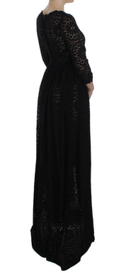 Black Ricamo Knitted Full Length Maxi Dress