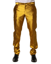 Yellow Silk Tapered Dress Men Pants