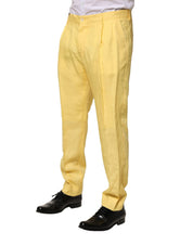 Yellow Flax Tapered Dress Men Pants