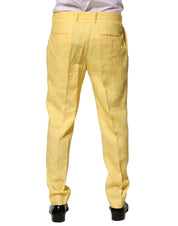 Yellow Flax Tapered Dress Men Pants
