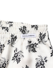 White Floral Silk Casual Lounge Pants