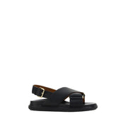 Marni Black Calf Leather Flat Sandals