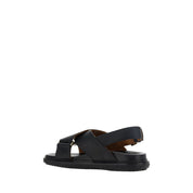 Marni Black Calf Leather Flat Sandals
