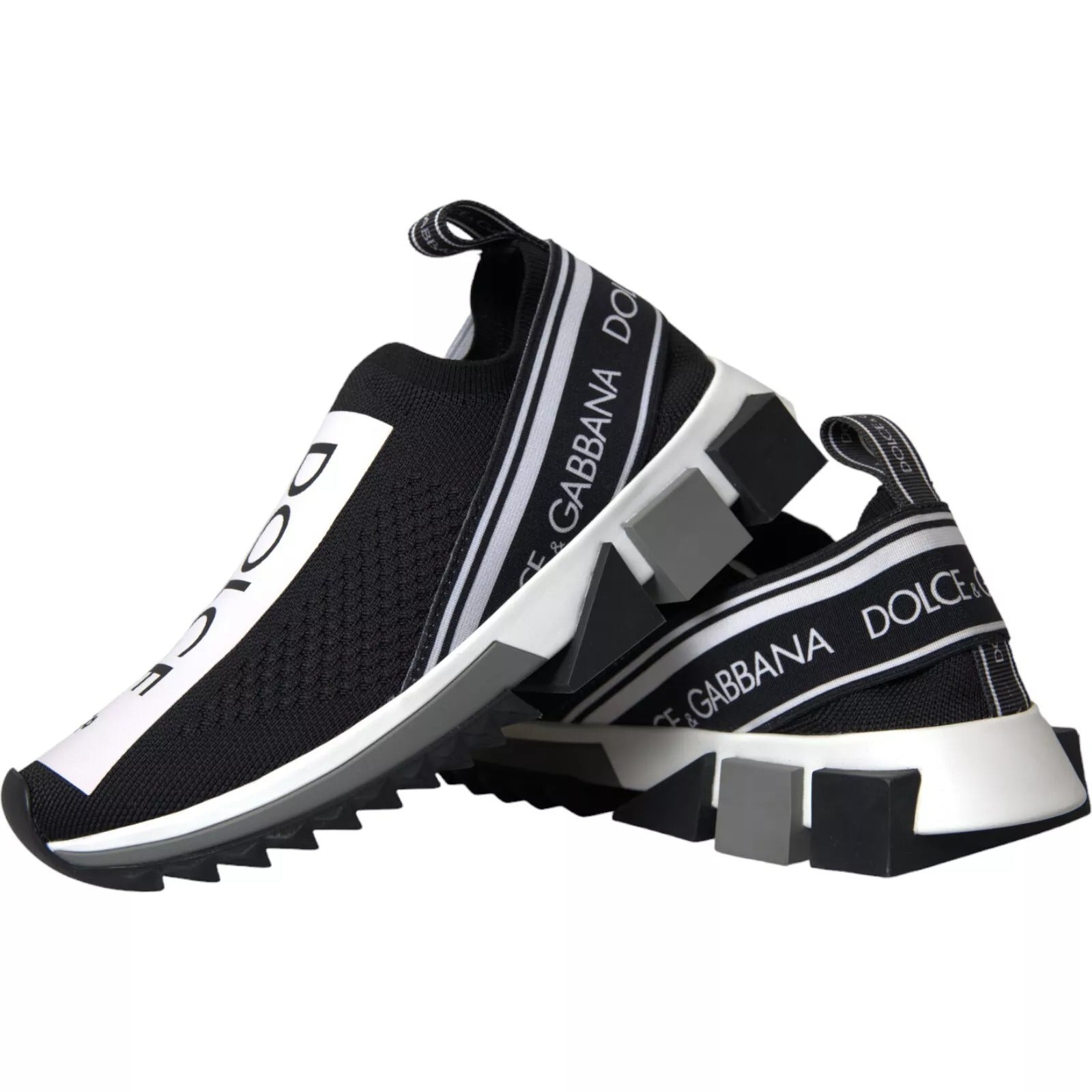 Dolce & Gabbana Black and White Polyester Blend Sorrento Slip-On Sneakers