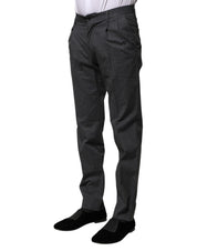 Gray Striped Cotton Formal Pants