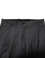 Gray Striped Cotton Formal Pants