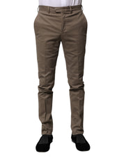 Brown Cotton Tapered Formal Dress Pants