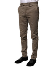 Brown Cotton Tapered Formal Dress Pants
