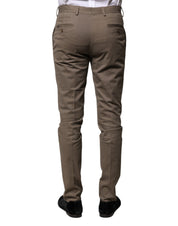 Brown Cotton Tapered Formal Dress Pants