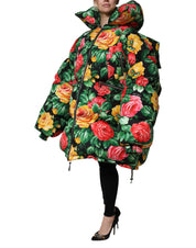 Multicolor Floral Puffer Hooded Jacket
