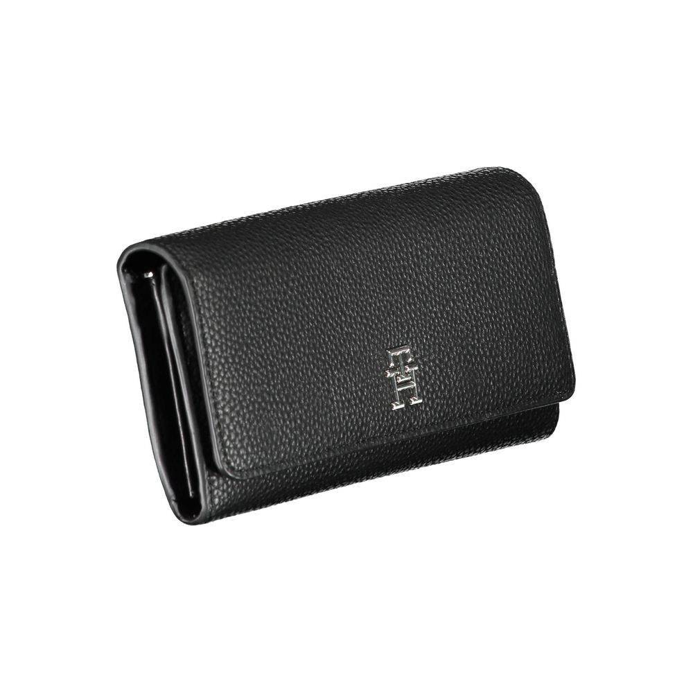 Black leather wallet with a brand logo on a white background