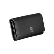 Black leather wallet with a brand logo on a white background