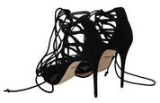 Black Suede Strap Stilettos Sandals