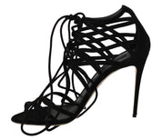 Black Suede Strap Stilettos Sandals