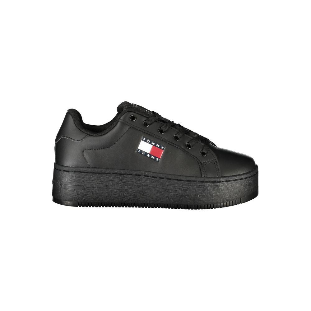 Tommy Hilfiger Black Polyurethane Wedge Sneakers