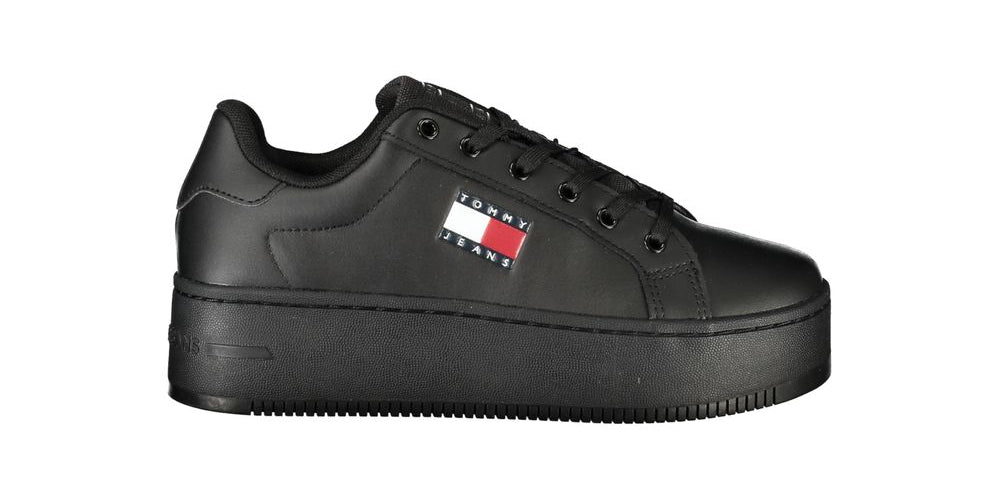 Tommy Hilfiger Black Polyurethane Wedge Sneakers